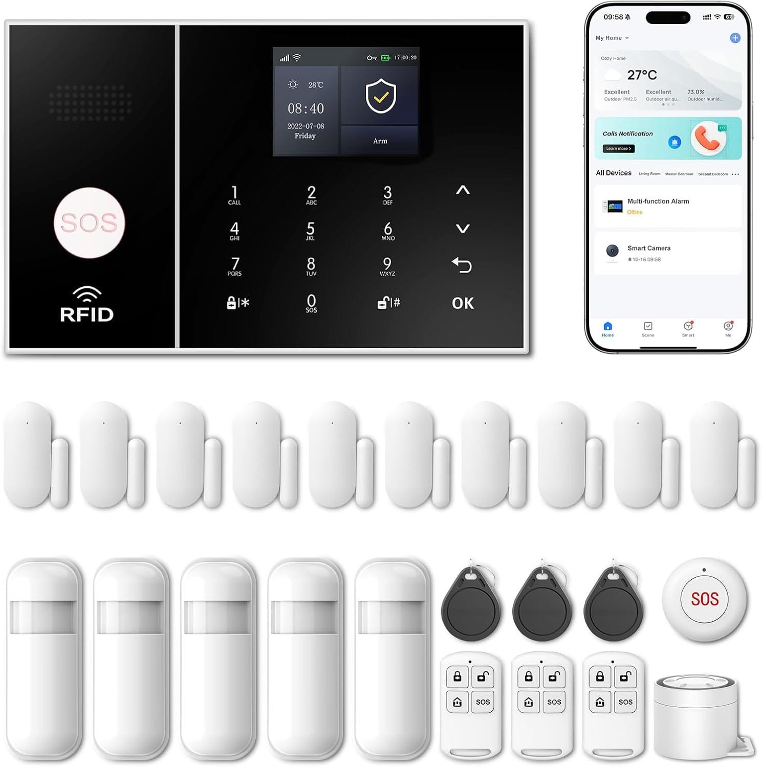 Wireless Alarm System for Home Security,24 Pcs Home Alarm System Wireless DIY Kit,WiFi+GSM/4G with Instant App Alerts NO MonthlyFees,SOS Button,App & Remote Control,Work with Alexa,for Apartment 34 61CYx GcckL. AC SL1500